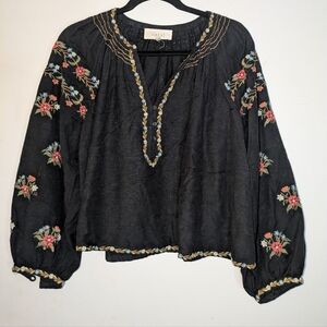 Chico's Black Floral Embroidered Blouse